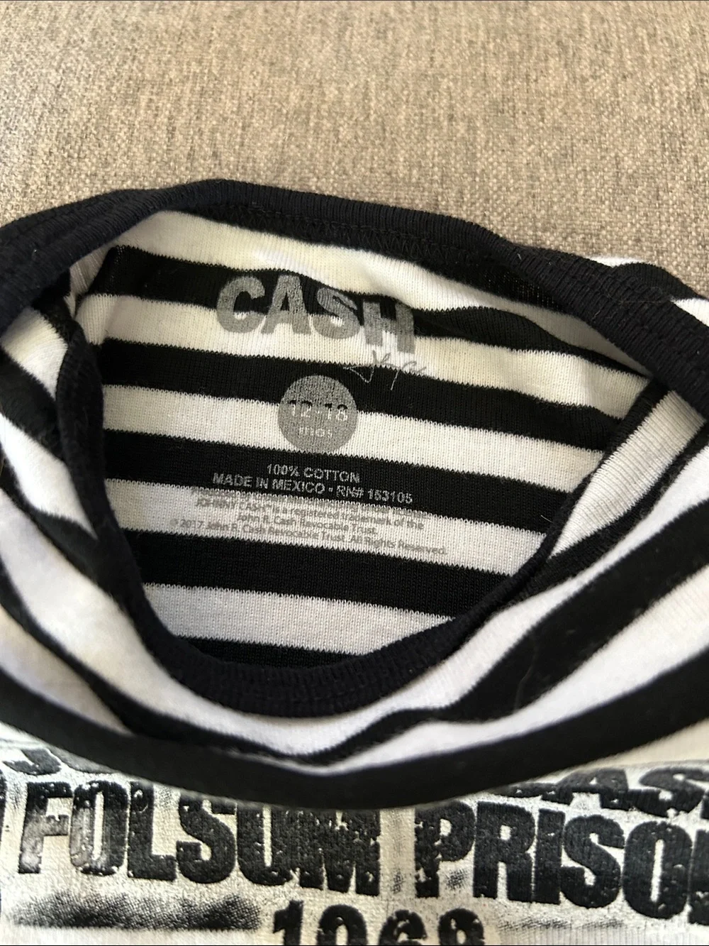 Johnny Cash Folsom Prison 1968 Striped Baby Onesie - Black & White 12-18 mos